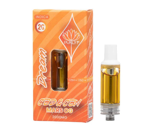 cartucho Sunday Driver Purlyf de 2g CBD contiene CBD y CBG indica